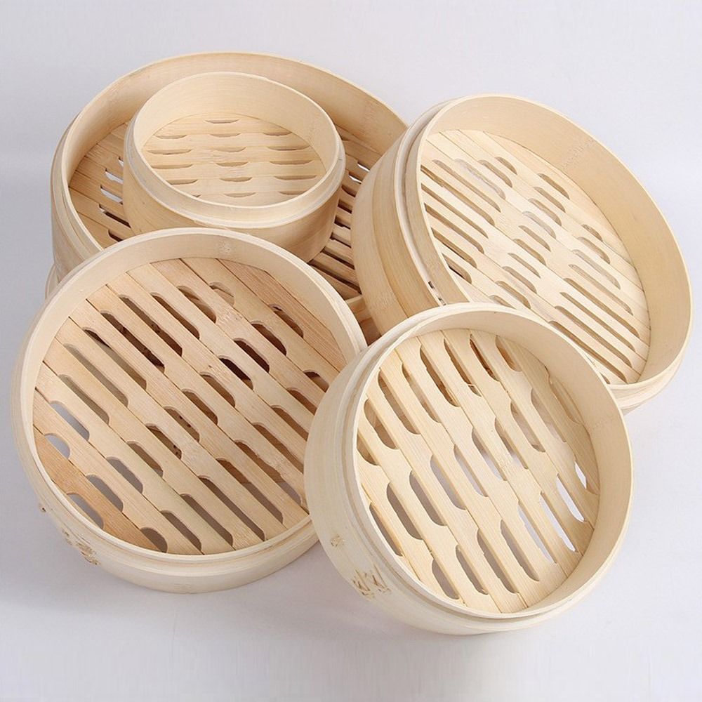 Bao Steamer Bamboo - Chiński parowar bambusowy z pokrywką, koszyk